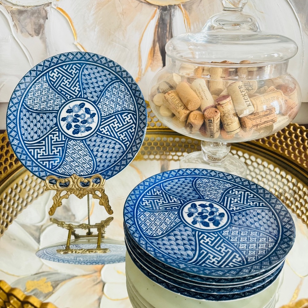 6 Imari Style Japanese Plate by Style Setter Asain Chinoiserie Decor Blue White